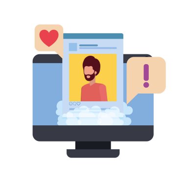 konuşma balonu ile sosyal ağ profili ile cihaz ekranı