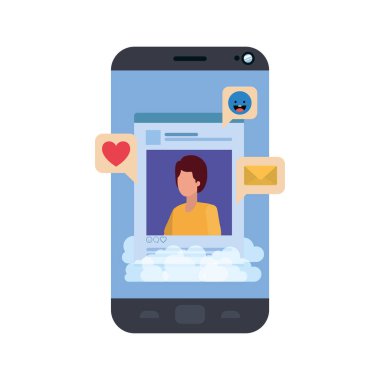 sosyal ağ profili ve konuşma balonu ile cihaz ekranı