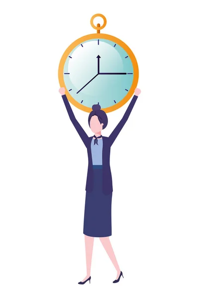 Businesswoman with clock avatar character — Stock Vector
