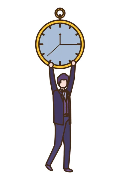 Hombre de negocios con carácter avatar reloj — Vector de stock