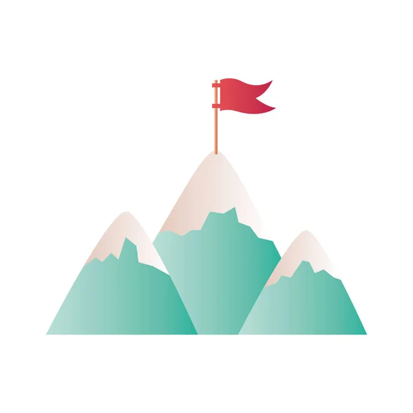 Mountains with flag isolated icon — Stock Vector
