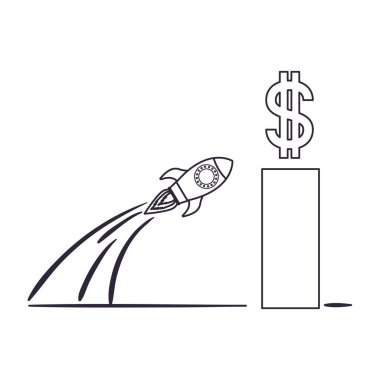 roket izole simgesi ile çubuk grafik