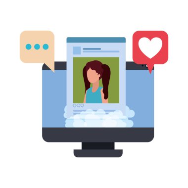 konuşma balonu ile sosyal ağ profili ile cihaz ekranı