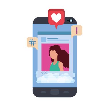 sosyal ağ profili ve konuşma balonu ile cihaz ekranı