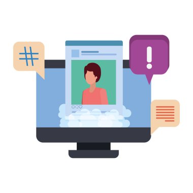 konuşma balonu ile sosyal ağ profili ile cihaz ekranı