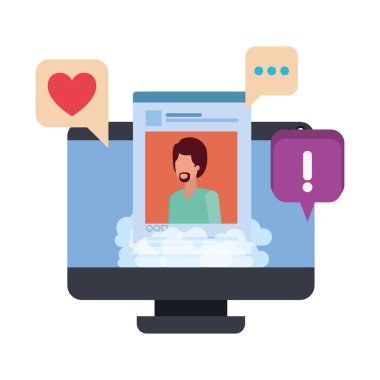 konuşma balonu ile sosyal ağ profili ile cihaz ekranı