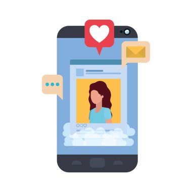 sosyal ağ profili ve konuşma balonu ile cihaz ekranı