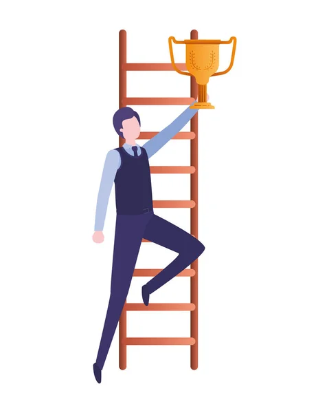 Businessman with stair and trophy avatar character — Stock Vector