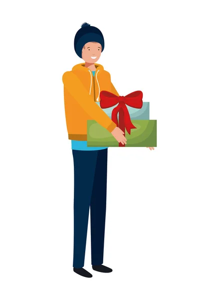 Homme avec boîte cadeau avatar personnage — Image vectorielle