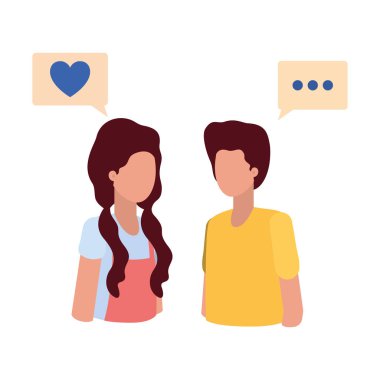konuşma balonu avatar karakter ile genç çift