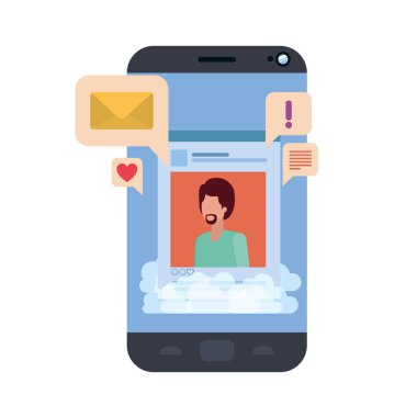 sosyal ağ profili ve konuşma balonu ile cihaz ekranı