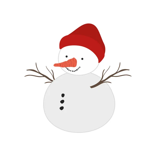 Snow człowiek z kapeluszem na białym tle ikona — Wektor stockowy