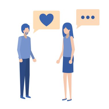 konuşma balonu avatar karakter ile genç çift