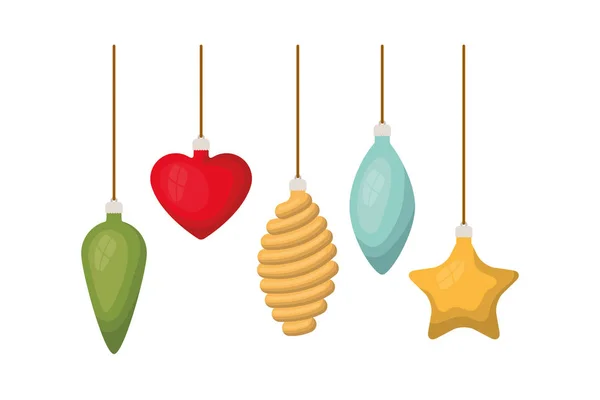 Christmas balls decoration hanging isolated icon — Stock Vector
