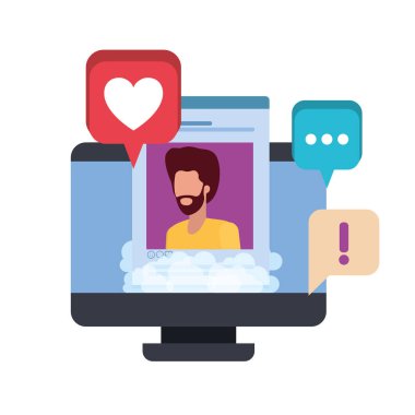 konuşma balonu ile sosyal ağ profili ile cihaz ekranı