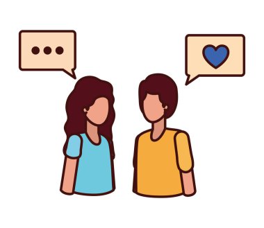 konuşma balonu avatar karakter ile genç çift