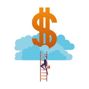 merdiven ve dolar işareti avatar karakter ile işadamı