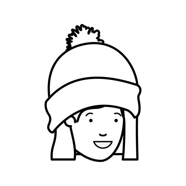 Голова женщины с зимней шапкой-ушанкой — стоковый вектор