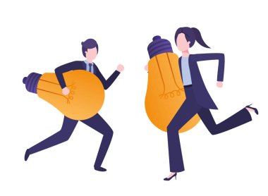 ışık ampuller avatar karakter ile iş çift