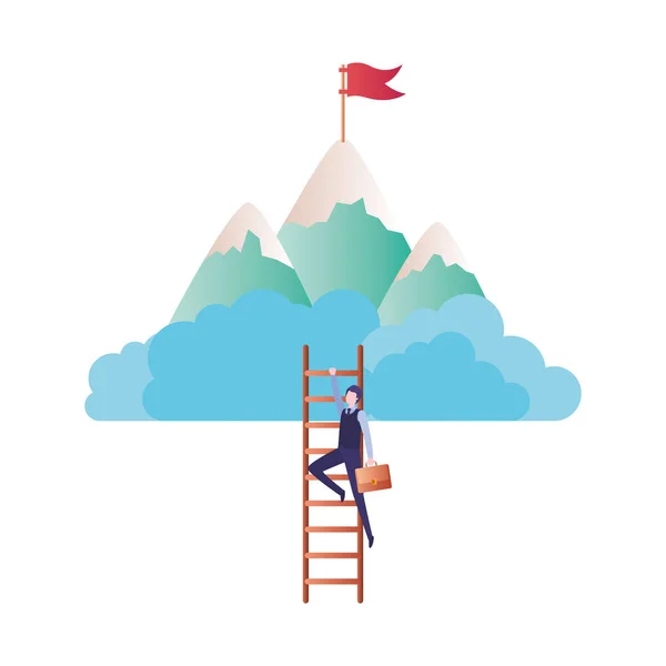 Επιχειρηματίας με χαρακτήρα avatar βουνού και σκάλας — Διανυσματικό Αρχείο