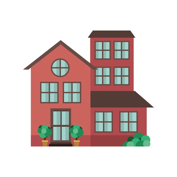 Casa con jardín icono aislado — Vector de stock