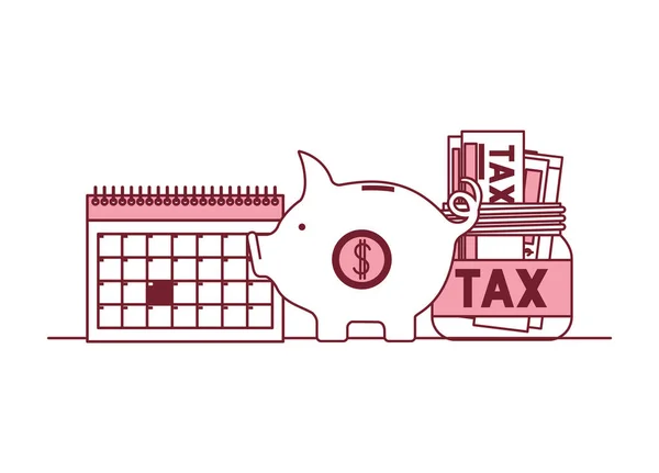 Steuerbeleg mit Sparschwein und Kalender — Stockvektor