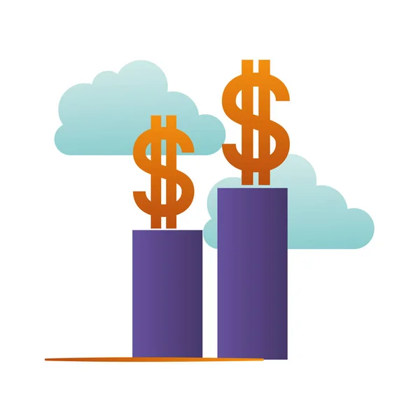 Gráfico de barras con símbolo de dólar icono aislado — Archivo Imágenes Vectoriales