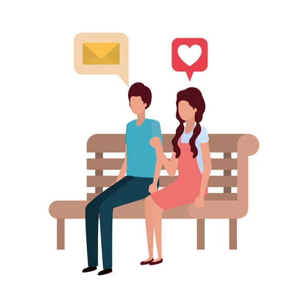 Couple sitting in park chair avatar character — Stock Vector