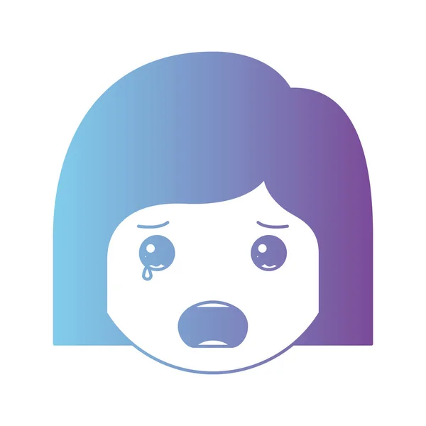 Desenho animado mulher chorando cabeça kawaii personagem —  Vetores de Stock