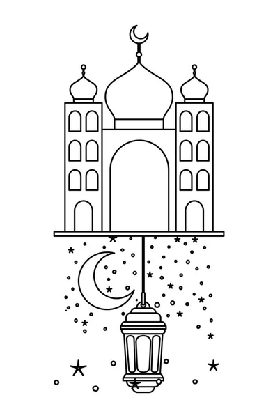 Ay ve dekorasyon gece asılı Arap kale — Stok Vektör