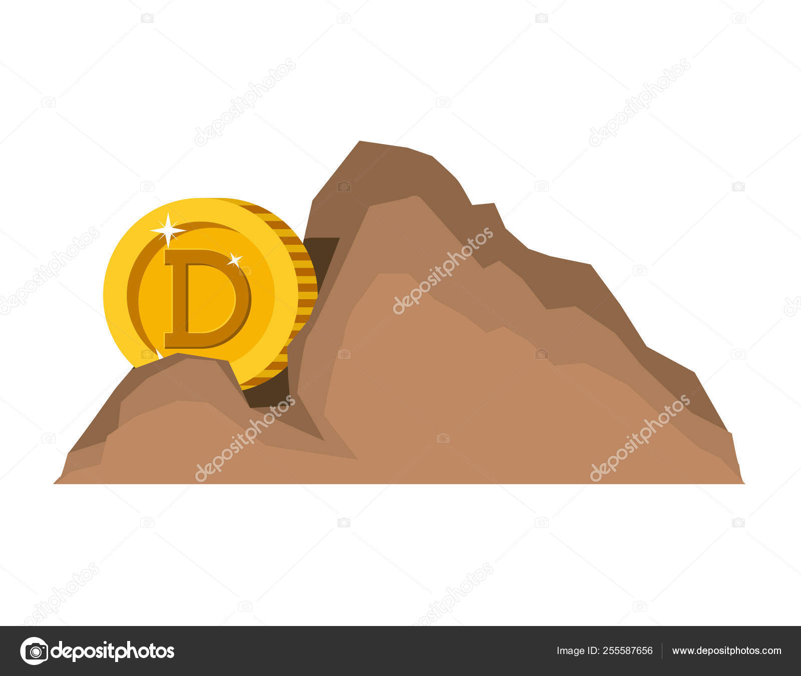 Cryptocurrency dogecoin money in mountain mining Stock Vector by  ©grgroupstock 255587656