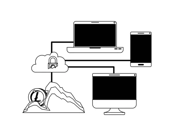 Tecnología de comercio criptomoneda establecer iconos — Vector de stock