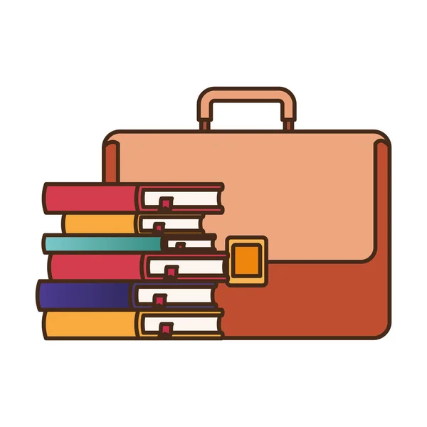 Valise avec pile de livres icône isolée — Image vectorielle