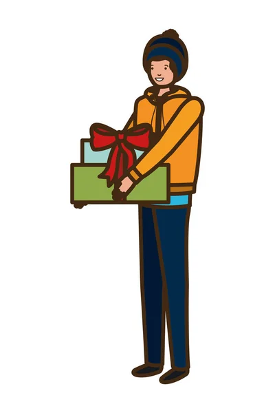 Homme avec boîte cadeau avatar personnage — Image vectorielle