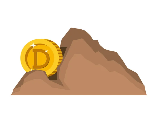 Kryptowaluta Dogecoin pieniądze w górnictwie górskim — Wektor stockowy