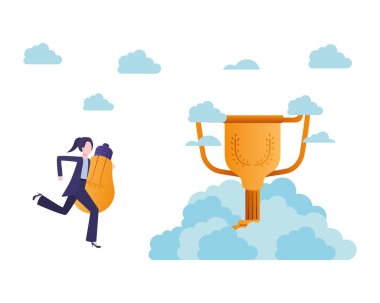 Kupa avatar karakter ile bulutların iş kadını