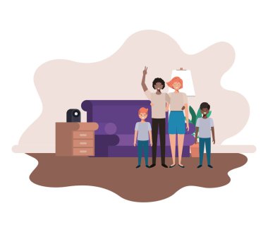 oturma odası avatar karakter oğulları ile ebeveynler çift