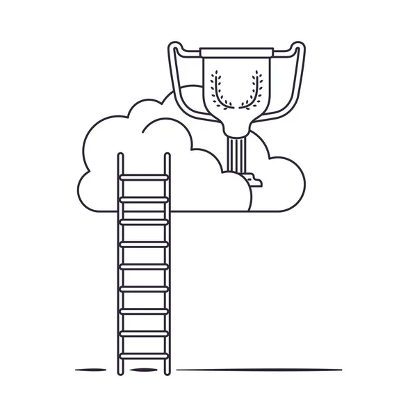 Nuages avec trophée et escaliers icône isolée — Image vectorielle