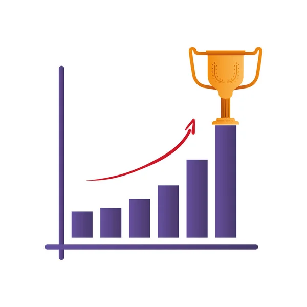 Bar chart with trophies isolated icon — Stock Vector