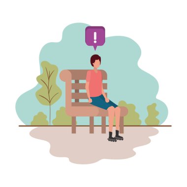 young man with park chair with landscape clipart