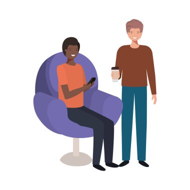 Genç erkekler sandalye avatar karakter oturan