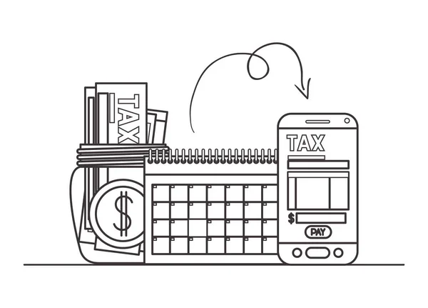 Smartfon z podatkiem na linii i zestaw ikon — Wektor stockowy