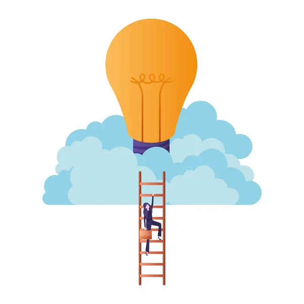 Empresária com escada e lâmpada personagem avatar —  Vetores de Stock