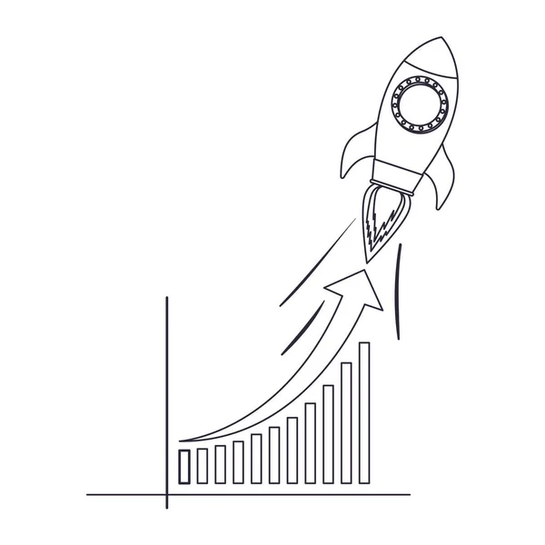 Graphique à barres avec icône isolée de fusée — Image vectorielle