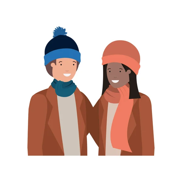 Пара з зимовим одягом аватар персонаж — стоковий вектор