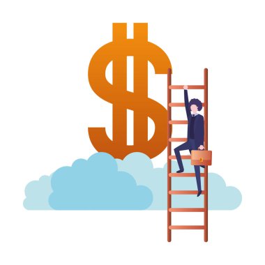 dolar işareti ve merdiven karakteri ile işadamı