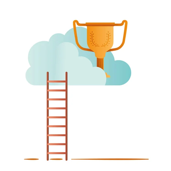 Clouds with trophy and stairs isolated icon — Stock Vector