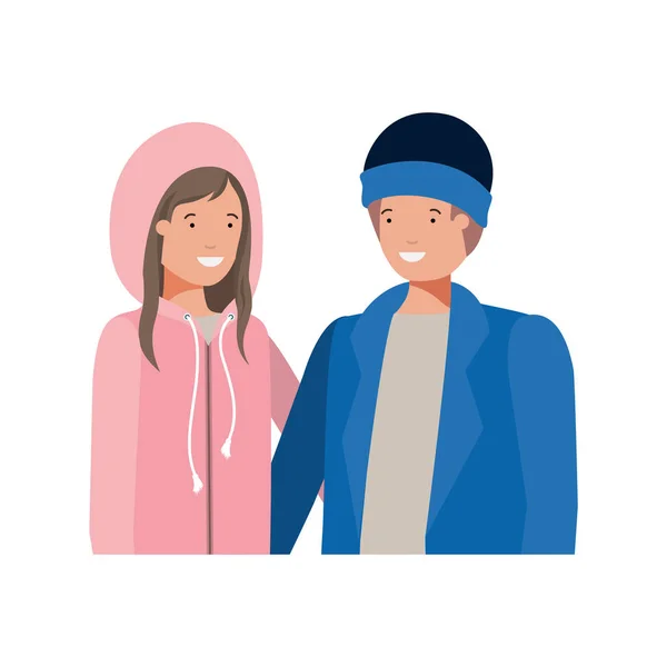 Téli ruhák avatar karakter pár — Stock Vector