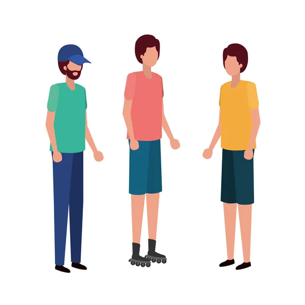 Hombres jóvenes de pie carácter avatar — Archivo Imágenes Vectoriales
