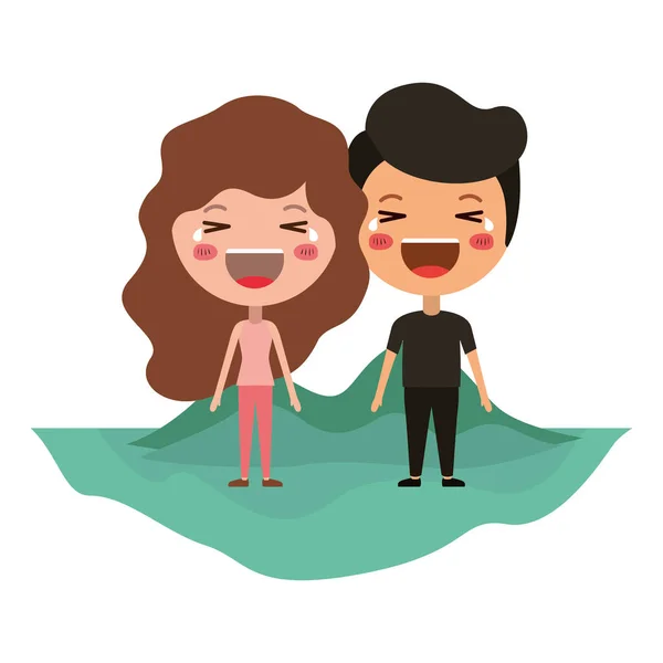Tecknad lycklig par på fältet kawaii tecken — Stock vektor
